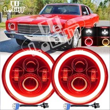 Fit Chevy Monte Carlo 1970-1975 7 Round Projector Led Headlights Red Halo Drl