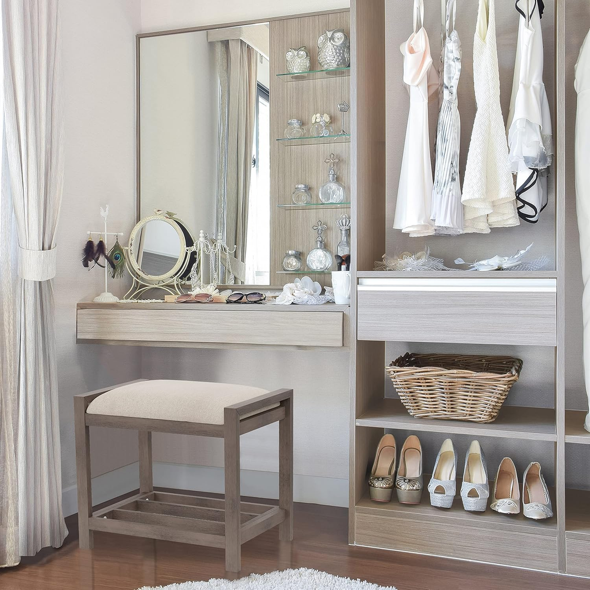 grey stool dressing table Madison - Dressing Table Stool, Grey Mirrored