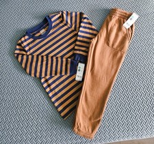 Carters Fall Two Piece Fall Set Boys Sz 5 Stripe Ls Shirt And Sweat Pant