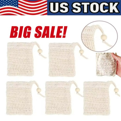 #ad NEW Mesh Bar Soap Pouch Natural Soap Bag Scrubber for Shower Cotton Linen Ex $2.14