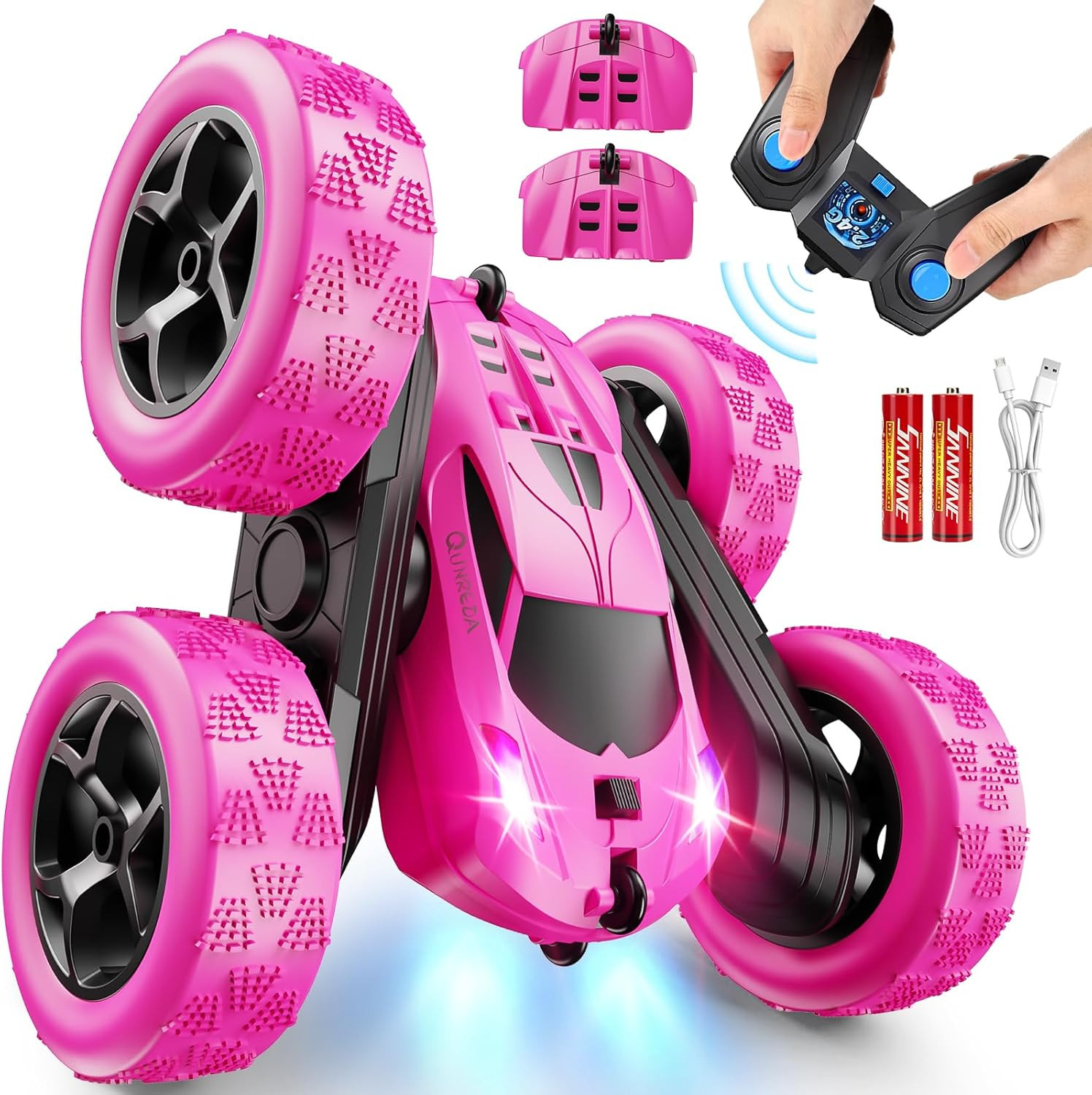 RC Cars, Rose Remote Control Car for Girls, 2.4 GHZ Double Sided RC Stunt Car 36