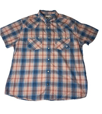 Ariat Retro Fit Snap Button Shirt Mens XL Red Short Sleeve Sawtooth Pocket