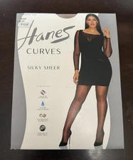 Hanes Control Top Sheers Legwear Curves Silky Nude 1X/2X Flat Seam Wicking Cool 