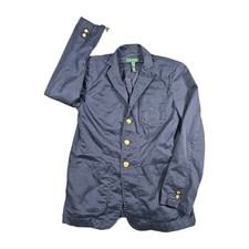 RLL Lauren Ralph Lauren Womens Blazer P Navy Blue Embroidered Logo Gold Buttons