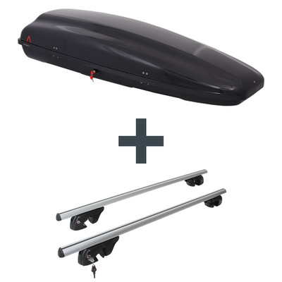 Dachbox G3 Arjes 480 + Dachträger Menabo Sherman für VW Golf VII Kombi Typ BA5