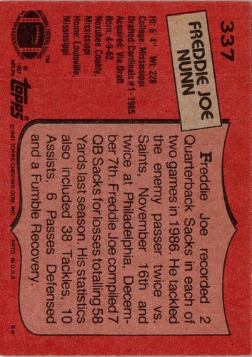 1987 Topps Freddie Joe Nunn #337 St. Louis Cardinals Karta piłkarska - Zdjęcie 2 z 2
