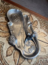 Vintage Art Nouveau Pewter Card  Tray Dish Lady Maiden Lake Mermaid