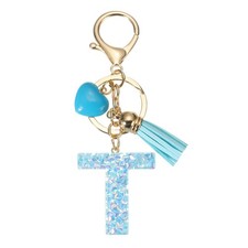 Alphabet Initial Letter Keychain Resin Cute Keychains with Letter t Pendant Blue