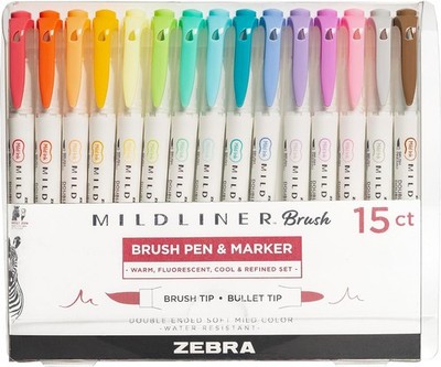Mildliner Double-Ended Brush Marker, Paint Brush-Like Tip and Fine Tip Marker