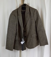 Mina Self Womens Herringbone Tweed Blazer Fully Lined Brown Size X-Large