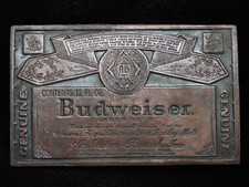 PA13114 VINTAGE 1970s GENUINE BUDWEISER LAGER BEER BRASSTONE BELT BUCKLE