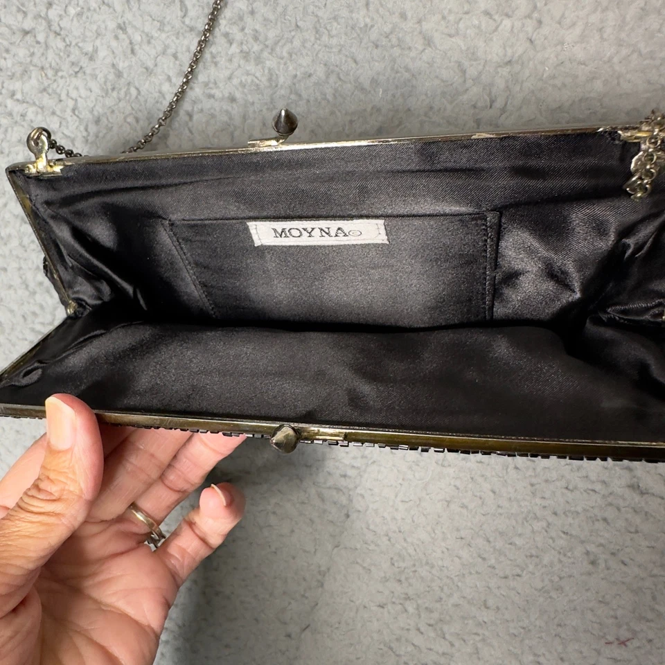Moyna 黑色串珠晚装包手拿包钱包带链条带优雅正式 — 第 3/4 张图片