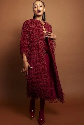 ZARA COAT WITH FRINGING ROUND NECK MAROON LONG NEW SS24 SIZES L REF. 3920/097 - Image 1 of 4