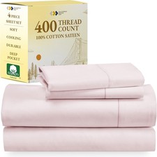 Natural 100 Cotton Sheets, Soft Queen Sheet Set, 400 Thread Count Sateen