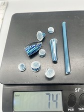 Hand-Made Borosilicate Glass Murrine Cane & Slices Lot Blue Teal Wig-Wag COE 33