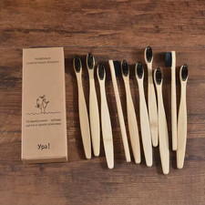 10pc Bamboo Toothbrush Set Charcoal Soft Bristle Eco Friendly Biodegradable