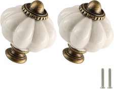 Antique White Pumpkin Knobs 2 Pack Ceramic Cabinet Knobs Vintage Drawer Pulls