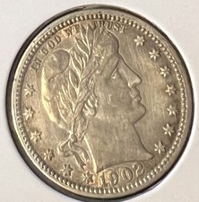 1902 BARBER SILVER QUARTER GRADES ALMOST UNCIRCULATED+ DETAIL ACTUAL COIN  #8358