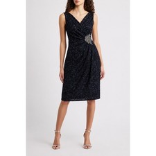 Eliza J Black Lined Women's Size 6 With Cups Sequin Brooch black lace Midi Dress