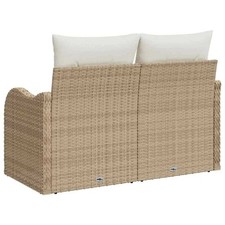 Gartensofa Gartenbank in Beige 121x62x69cm Polyrattan Stahlrahmen mit Armlehne