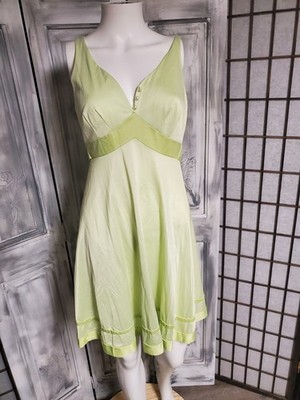 Vtg 60s 70s Shadowline Nightgown Slip Dress Xs-S Green Mini Mod Boho  Nylon USA
