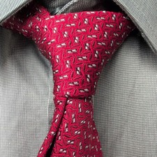 Brioni Silk Tie Red w/Silver Spots Geometric Classic Made in Italy