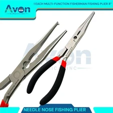 8in Fishing Needle Nose Pliers Multi-Function, with Grip Handle - Fishing Tools