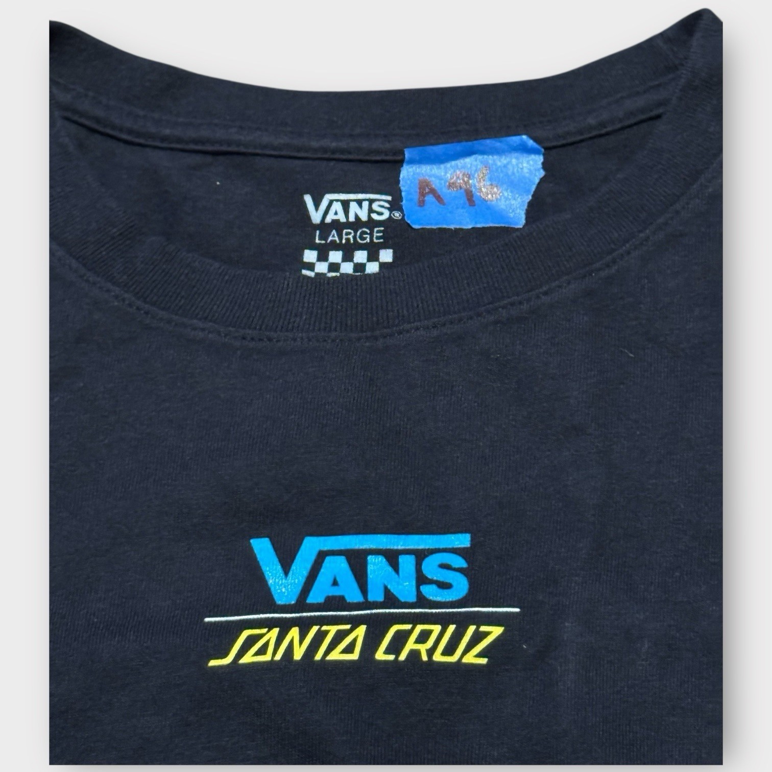 Y2K VANS x SANTA CRUZ Screaming Check Black Crop L/S Shirt Grunge Skater Surf image 3