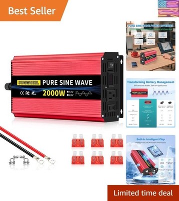 2000W Pure Sine Wave Inverter, 12V DC to 110V/120V AC Power Inverter for RV、M...