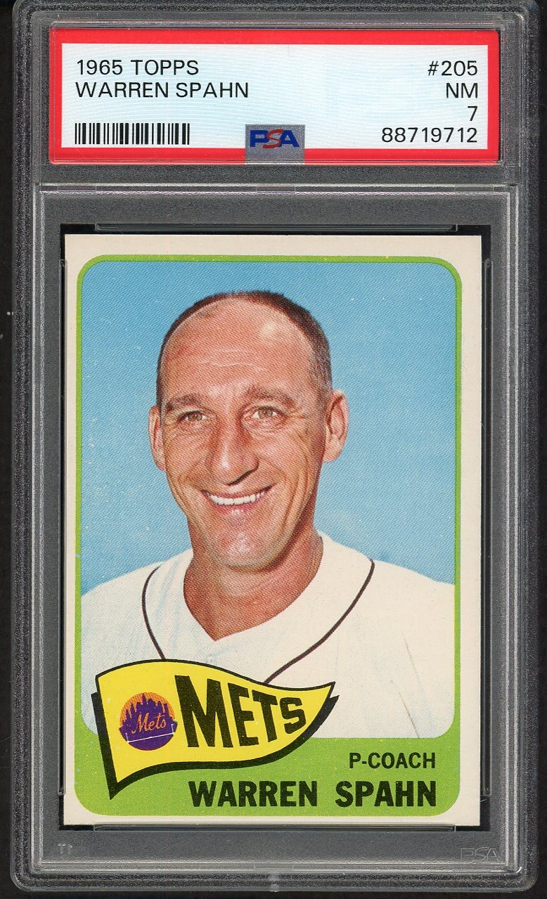 1965 TOPPS #205 WARREN SPAHN METS PSA 7 NM 545305 (KYCARDS)