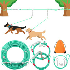 100FT Dog Tie Out Cable with 10FT  5FT Trolley Run Leash for Yard, Heavy Duty L