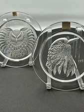 Lalique Crystal Plates Set of 2 (1971 Owl & 1973 Bird) 8" Cristal Lalique