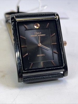 IBSO Boerni Aibisino Tank Watch Men 32mm Black Rose Leather Band New Battery