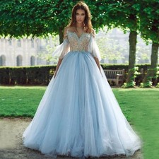 Elegant Tulle Evening Dress Off Shoulder Sleeves Sequins Floor Length Prom Dress