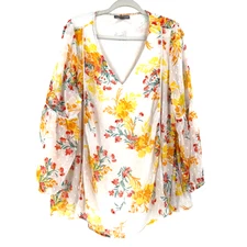 Jessica London Women’s Floral Sheer Tunic Top 2XL V-Neck Flowy Cottagecore Boho