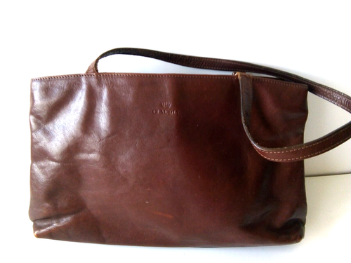Vintage Claudia Women`s Handbag Brown Genuine Leather Made In Italy