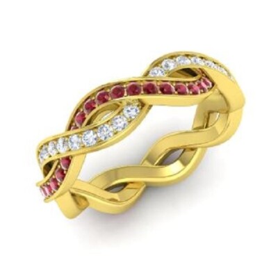 1.08 Ct Real Natural Ruby & Diamond Engagement Eternity Band 14K Yellow ...