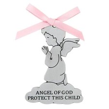 Delightful Pink Protect This Child Angel Crib Medal for Girls size 3 In