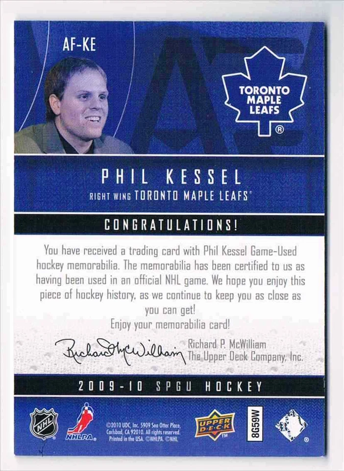 2009-10 SP GAME USED AUTHENTIC FABRICS PHIL KESSEL JERSEY 1 COLOR CS TORONTO - Image 2 of 2