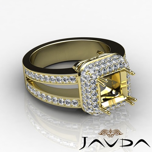 Princess Cut Semi Mount Halo Pave Diamond Engagement Ring 18k Yellow Gold 1.25Ct - Picture 3 of 6