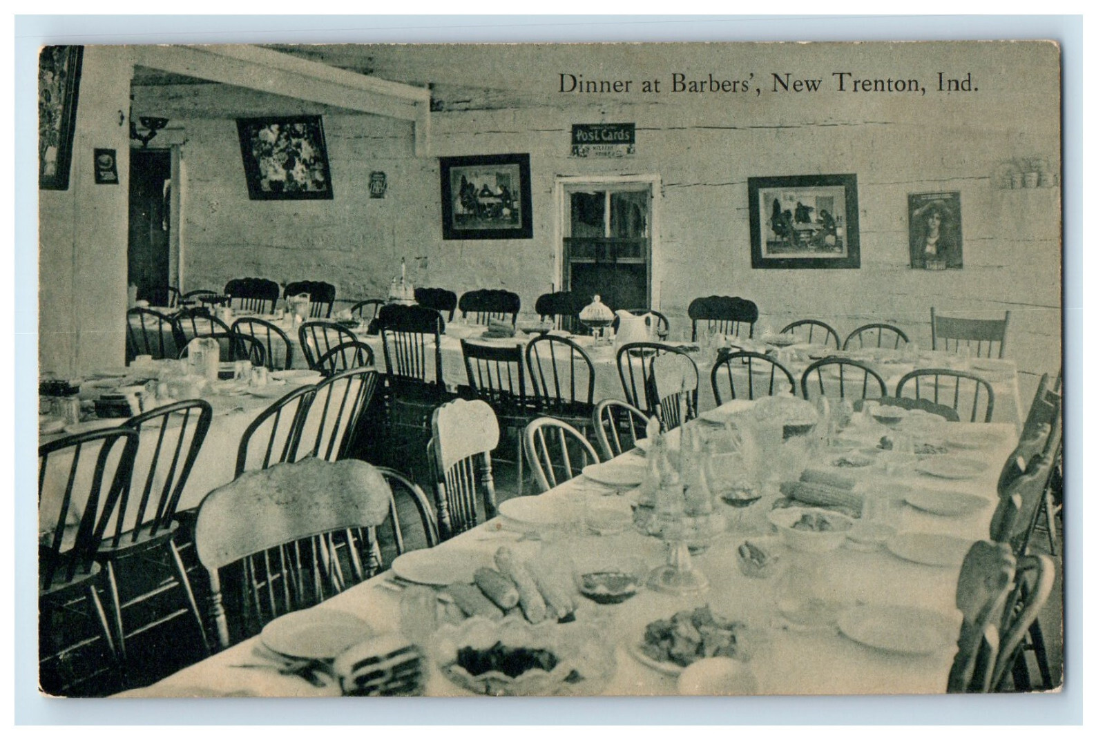 c1940s Dinner at Barbers, New Trenton, Indiana IN Unposted Antique