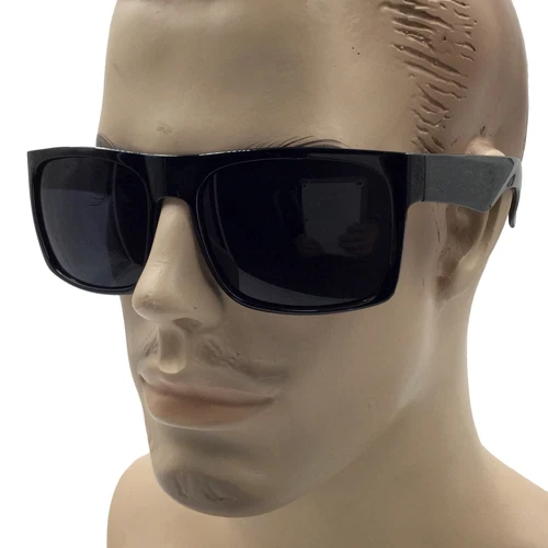 XL MENS Large Black Wide Frame Oversize Gangster Rectangular Shade Sunglasses