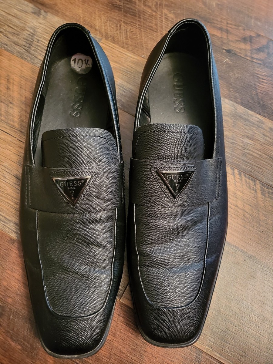 GUESS Men 10 1/2 Black Saffiano Faux Leather Loafer Dress  display picture 3