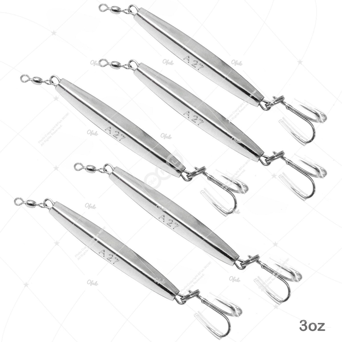 5pcs 8oz Fishing Diamond Jig Chrome Silver w/ a treble hook Jigging Metal Lures 5pcs 8oz Fishing Diamond Jig Chrome Silver w/ a treble hook Jigging Metal Lures
