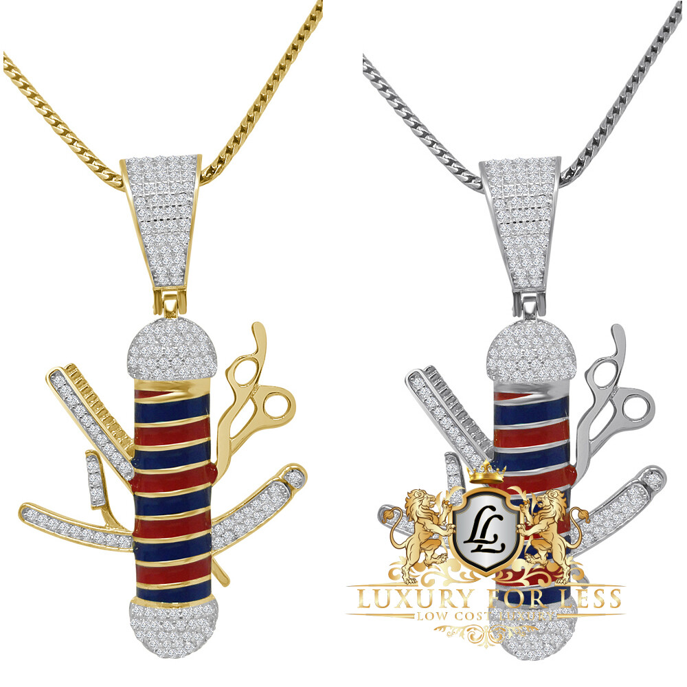 Dije de simulado con poste de peluquero de plata esterlina unisex + cadena |