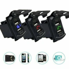 12v 24V Car Dash Flush Mount USB Port Charger Adapter Panel Blue LED Voltmeter