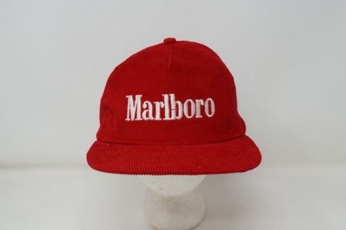 Marlboro Vintage Corduroy Hat Cap Red Snap Back Cigarette Advertising USA - Afbeelding 1 van 7