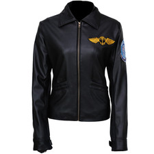 Women's Pilot Aviator Real Black Leather Jacket