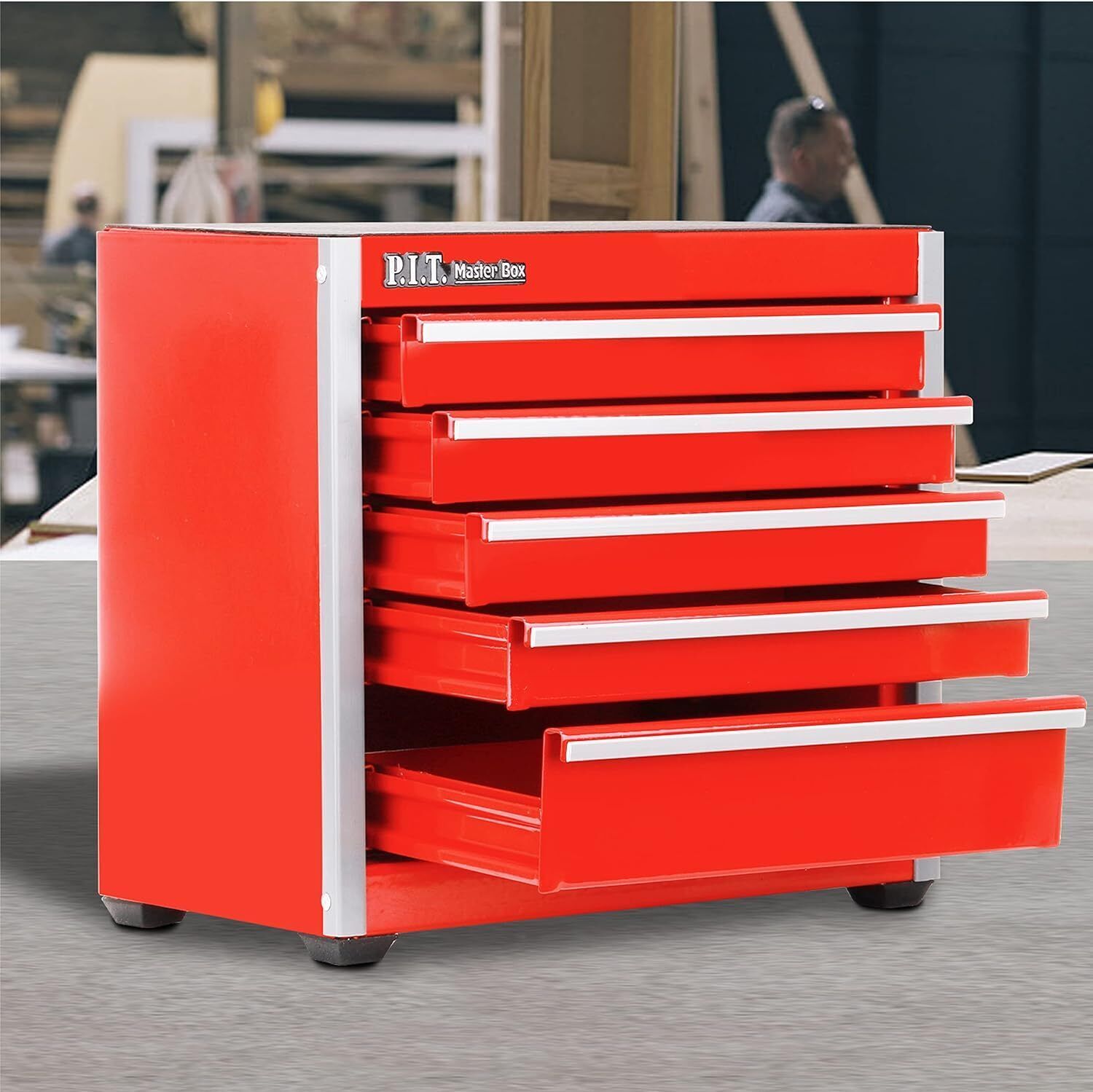 Portable Red Tool Box 5-Drawer Home Storage Tool Box Storage Cabinet with Liner