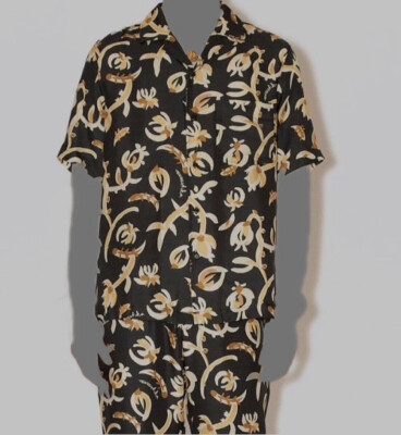 $625 Nanushka Men's Black Silk Floral Chest Pocket Button-Up Shirt Size L